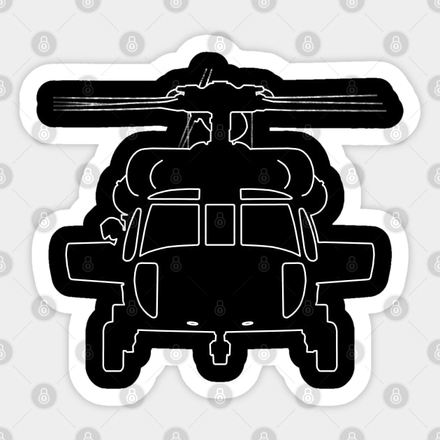 Black Hawk helicopter outline graphic (white) Sticker by soitwouldseem